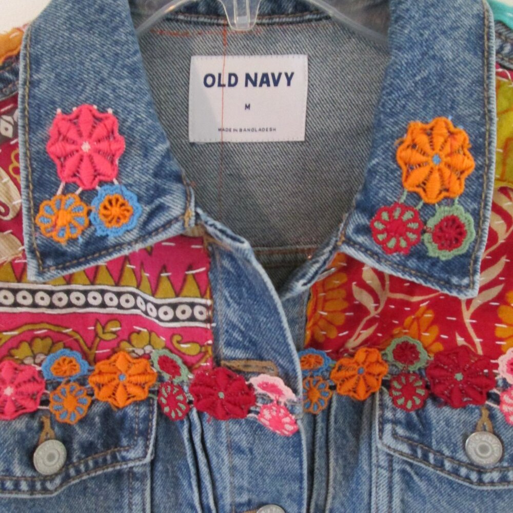 Boho Kantha Denim Jacket, Artisan Crafted Patchwork Distressed Jean Jacket M - Picture 8 of 10